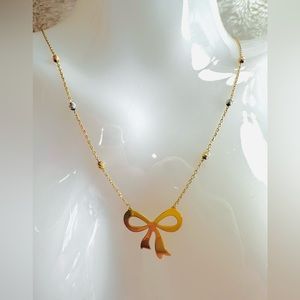 Ribbon Centered with Station Ball Necklace. 💛 Real 18 Karat Solid Gold Jewelry